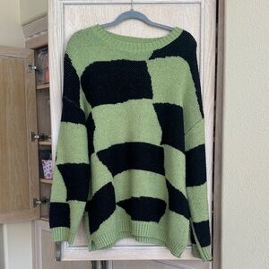 Et Chet Green and Black Women's Oversized Sweater